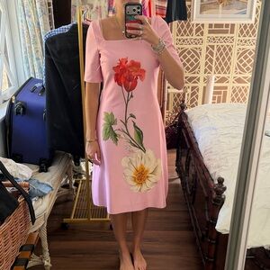 Rickie Freeman for Teri Jon Pink Floral Square-Neck Midi Dress